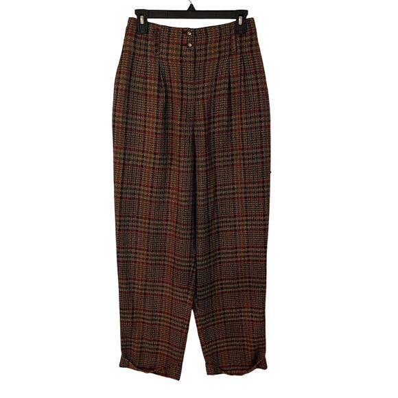VTG 90'S Express Brown Plaid High Rise Wide Leg Pants Sz 5/6 - Picture 1 of 9